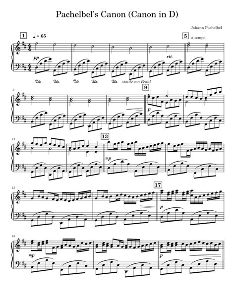 Pachelbels Canon Canon In D Sheet Music For Piano Solo