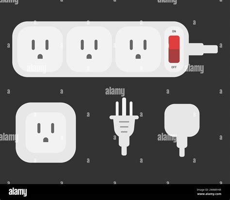 Power Outlet Plug Extension Strip Type B Set Vector Flat Illustration