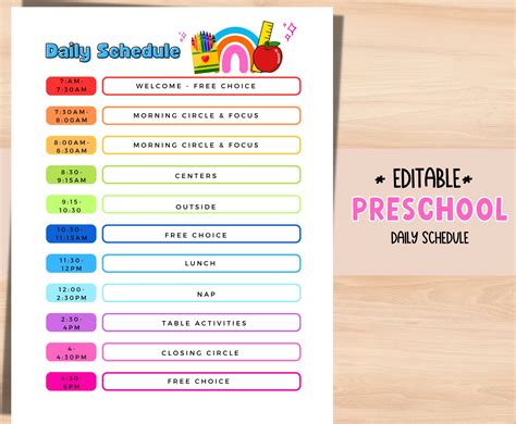 Preschool Daily Schedule Daycare Schedule Editable Template Sign In