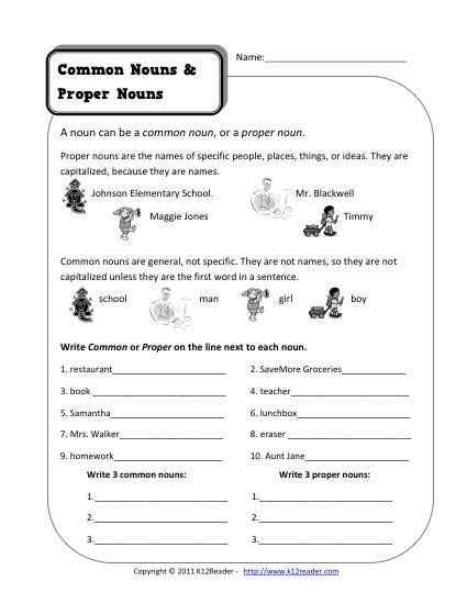 Common And Proper Nouns 1st Grade Noun Worksheet Worksheets Library