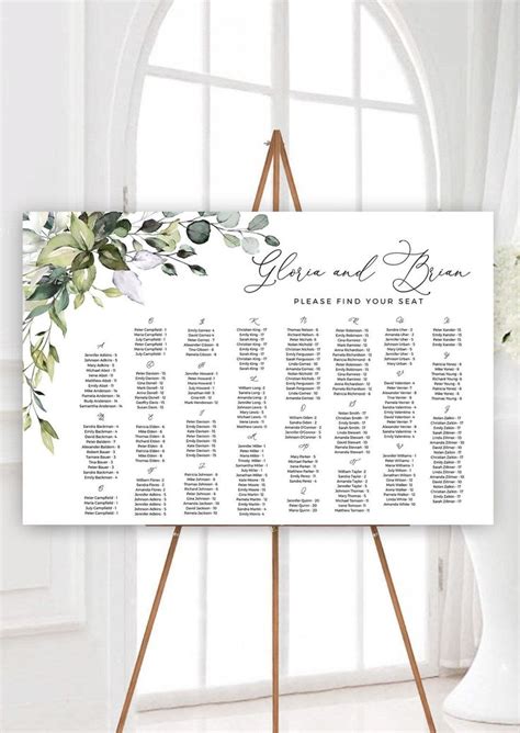 Greenery Seating Chart Template Seating Chart Wedding Alphabetical