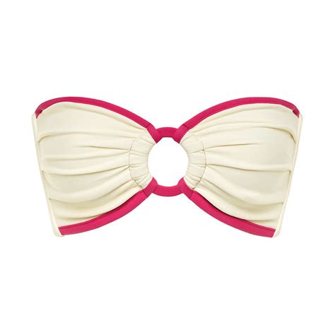 Montce Women S Neutrals Cream Raspberry Binded Tori Ties Bandeau Bikini Top In White Modesens