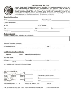 Fillable Online Canoncity A Records Request Form City Of Ca On City