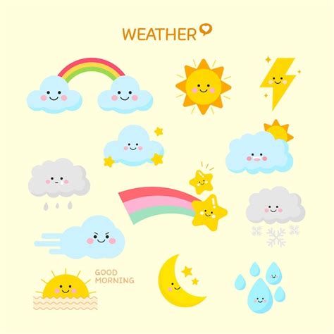 Premium Vector A Collection Of Weather Icons Including A Rainbow