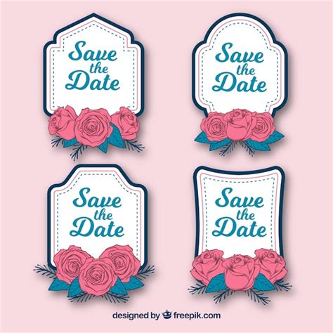 Conjunto De Etiquetas De Boda Con Rosas Vector Gratis