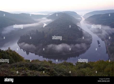 The Saar Loop Saarland Germany Near Mettlach At Sunrise With Some