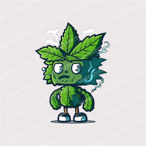 Weed Leaf Cartoon Character Smoking - Weed Characters & Graphic Designs