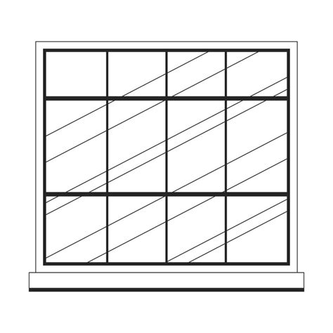 Twelve pane window with windowsill black and white 2D line cartoon ...