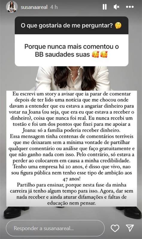 Susana Areal Deixou De Comentar O Big Brother E Explica Motivo