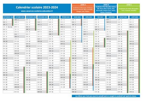 Calendrier Scolaire 2023 2024 à Imprimer