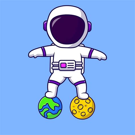 Lindo Astronauta De Pie En La Ilustración De Iconos De Vector De Dibujos Animados De Planeta