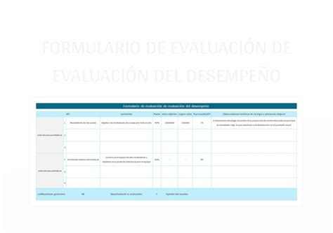 Plantilla De Formato Excel Formulario De Evaluaci N De Evaluaci N Del