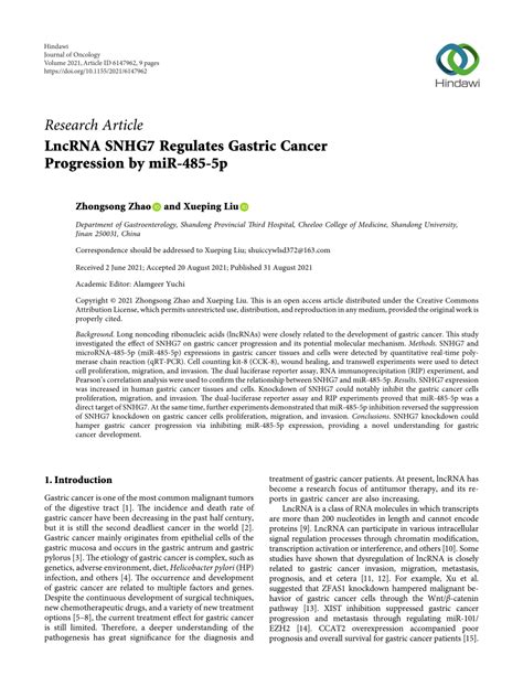 Pdf Lncrna Snhg Regulates Gastric Cancer Progression By Mir P