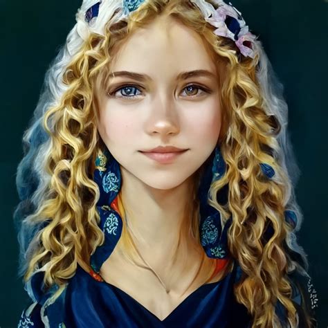 Girl With Curly Blonde Hair And Blue Eyes