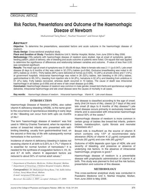 Risk Factors Presentations And Outcomes Of Vitamin K Deficiency Bleeding Vkdb Also Known As