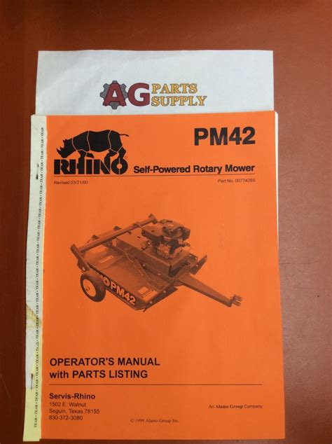 PM42 RHINO ROTARY MOWER OPERATORS MANUAL - Ag Parts Supply