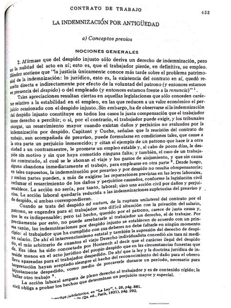 Lectura La Indemnizacion Guillermo Cabañellas Tratado De Derecho Laboral Pdf