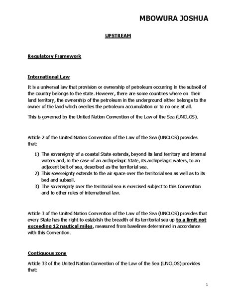 Joshua Energy LAW 1 Notes - UPSTREAM Regulatory Framework International