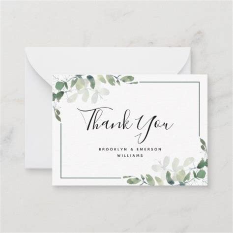 BUDGET Eucalyptus Green Foliage Wedding Thank You Note Card Zazzle