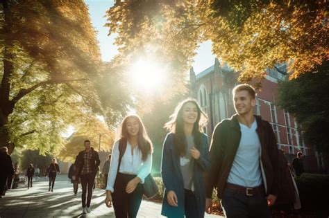 Premium AI Image A Group Of People Walking Down A Street In Front Of