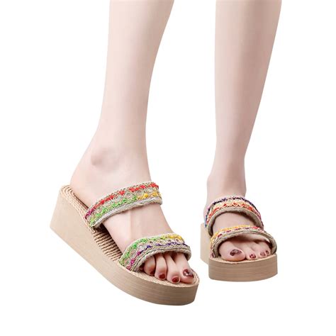 Lovskoo Women S Slippers Open Toe Holiday Wedges Ethnic Flip Flops