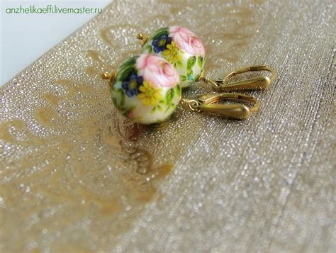 Купить Серебряные серьги с позолотой. Японские бусины Тенша Розы ...