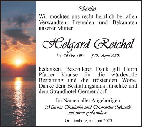 Traueranzeigen Von Helgard Reichel M Rkische Onlinezeitung Trauerportal