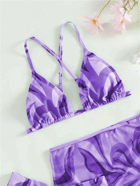 SHEIN Conjunto de Maiô Bikini Alças Triangulares e Saia de