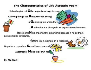 What is an Organism Acrostic Poem! The Characteristics of Life by ...