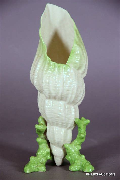 Belleek Shell Vase On Green Coral Base Belleek Ceramics