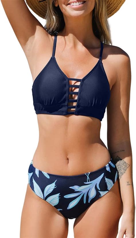 CUPSHE Maillot de Bain Bikini pour Femme imprimé Floral à Lacets