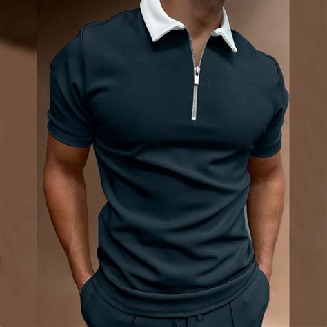 Gzwyht Mens Polo Shirts Mens Shirts Men Casual Soild Zipper Top Shirt