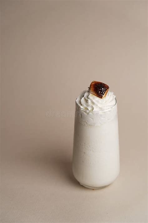 Glass Of Vanilla Milkshake With Whipped Cream Stock Photo Image Of