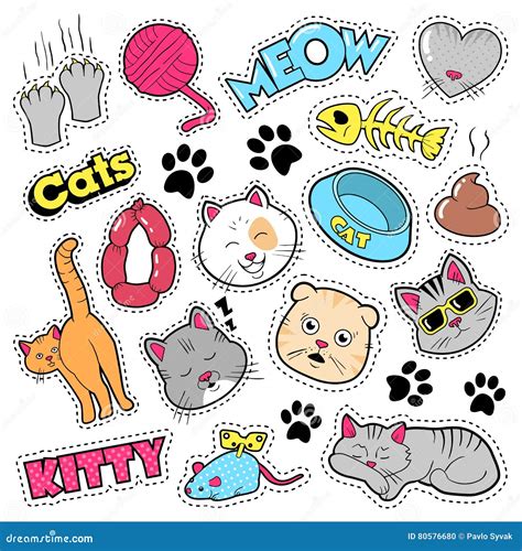 Смешные значки котов, заплаты, стикеры - муфты рыб кота в шуточном ...