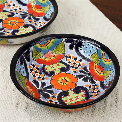Hand-Painted Talavera Ceramic Bowls from Mexico (Pair) - Raining