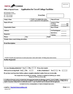 Fillable Online Piercecollege BApplicationb For Use Of College