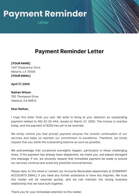 Free Payment Reminder Letter Template to Edit Online