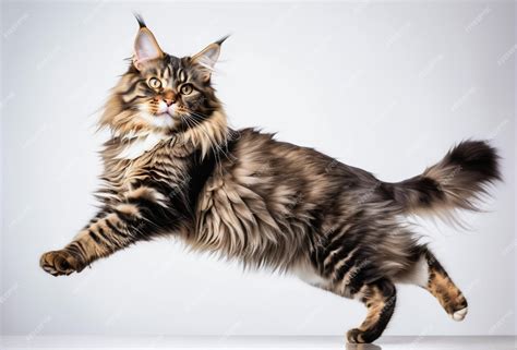 Premium Photo Cute Maine Coon Cat On A White Background