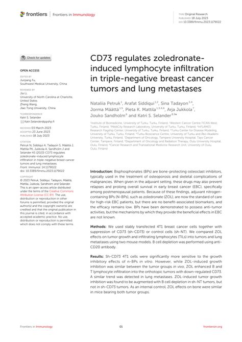 Pdf Cd Regulates Zoledronate Induced Lymphocyte Infiltration In