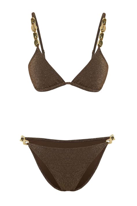 Trendyolmilla X Zeynep Tosun Kahverengi Aksesuar Detaylı Aksesuarlı Bikini Takımı TCLSS24BT00001