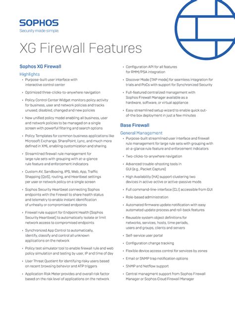 Fillable Online Sophos Xg Firewall Synchronized Next Gen Xg Firewall