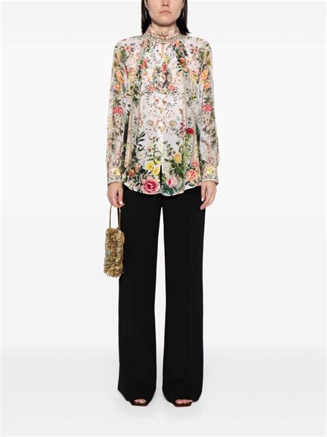 Camilla Floral Print Silk Blouse In White Modesens