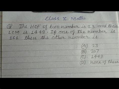 The HCF Of Two Number Is 23 And Their LCM Is 1449 If One Of The Number