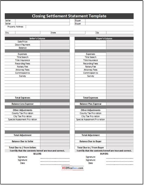 Free Settlement Statement Templates MS Office Documents