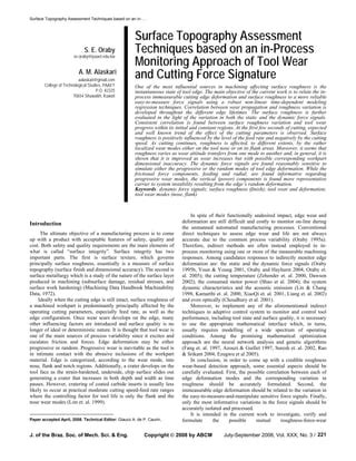 Surface Topography Assessment Techniques Based On An In Process