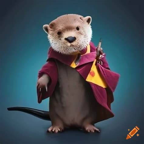 Otter Dressed As Harry Potter Holding A Wand On Craiyon