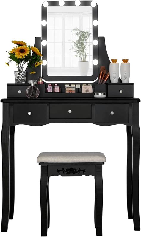 Amazon Quimoo Large Vanity Desk With Led Lighted Mirror Power