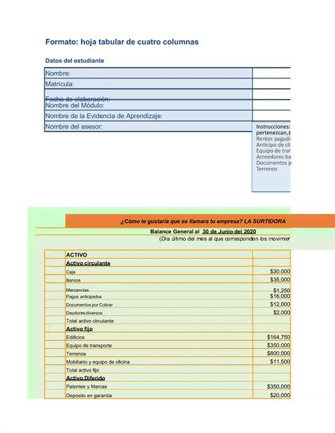 Pdf Ea Estructura Del Balance General Uveg Compress Formato Hoja