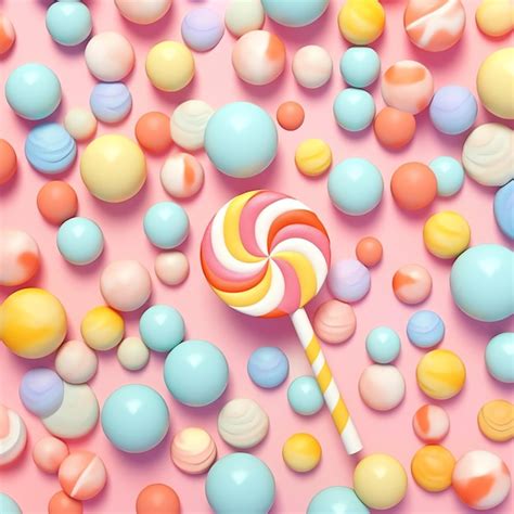 Premium AI Image | Colorful lollipop and candies on a pastel pink ...