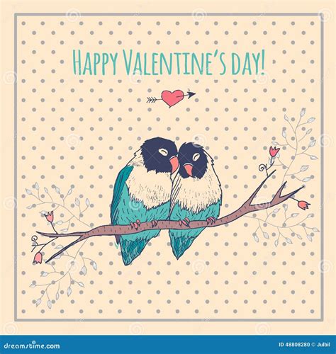 Happy Valentines Day Card With Love Birds And Stock Vector